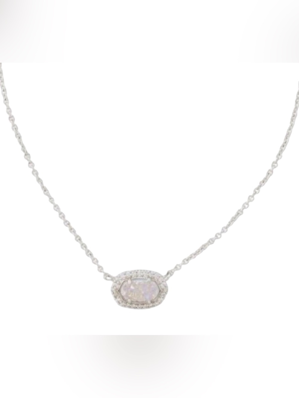 NWT KENDRA SCOTT CHELSEA SILVER/RHODIUM IRIDESCENT DRUSY PENDENT - Picture 9 of 9
